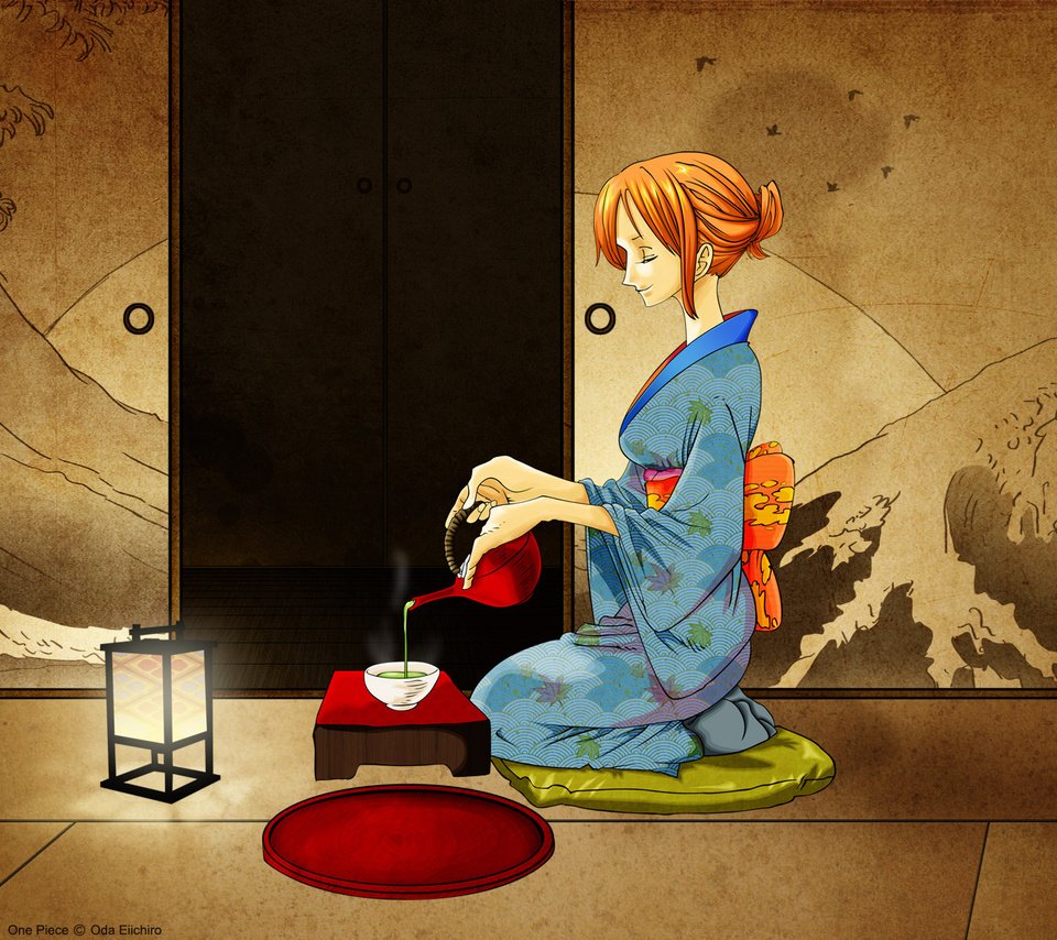 Обои комната, чай, кимоно, one piece, nami, японская одеда, room, tea, kimono, japanese oded разрешение 1920x1200 Загрузить