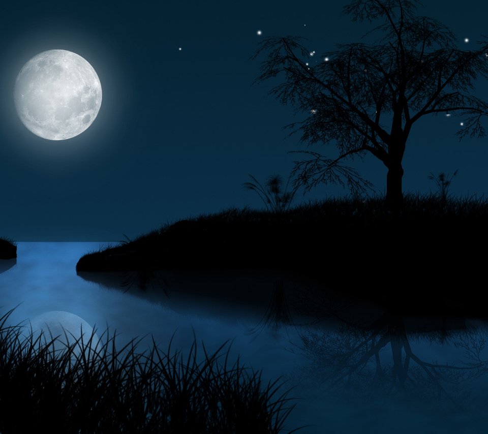 Обои рисунок, ночь, пейзаж, звезды, луна, figure, night, landscape, stars, the moon разрешение 1920x1200 Загрузить