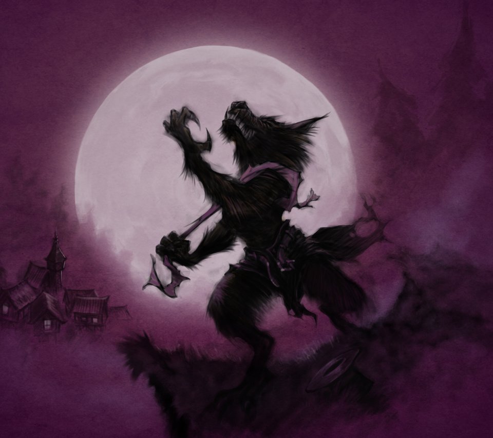 Обои луна, волки, оборотень, moon, лиловая, the moon, wolves, werewolf, purple разрешение 2560x1600 Загрузить