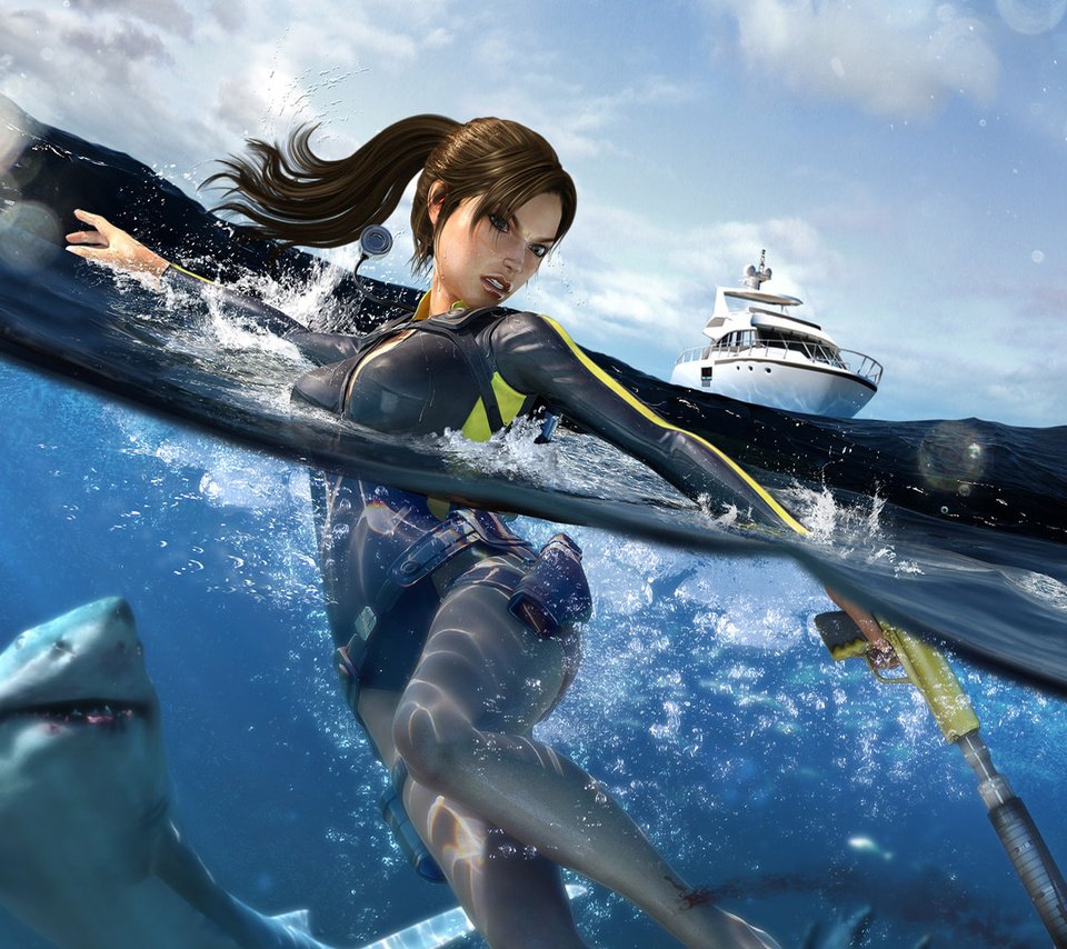 Обои вода, яхта, акула, лара крофт, tomb raider underworld, water, yacht, shark, lara croft разрешение 1920x1200 Загрузить