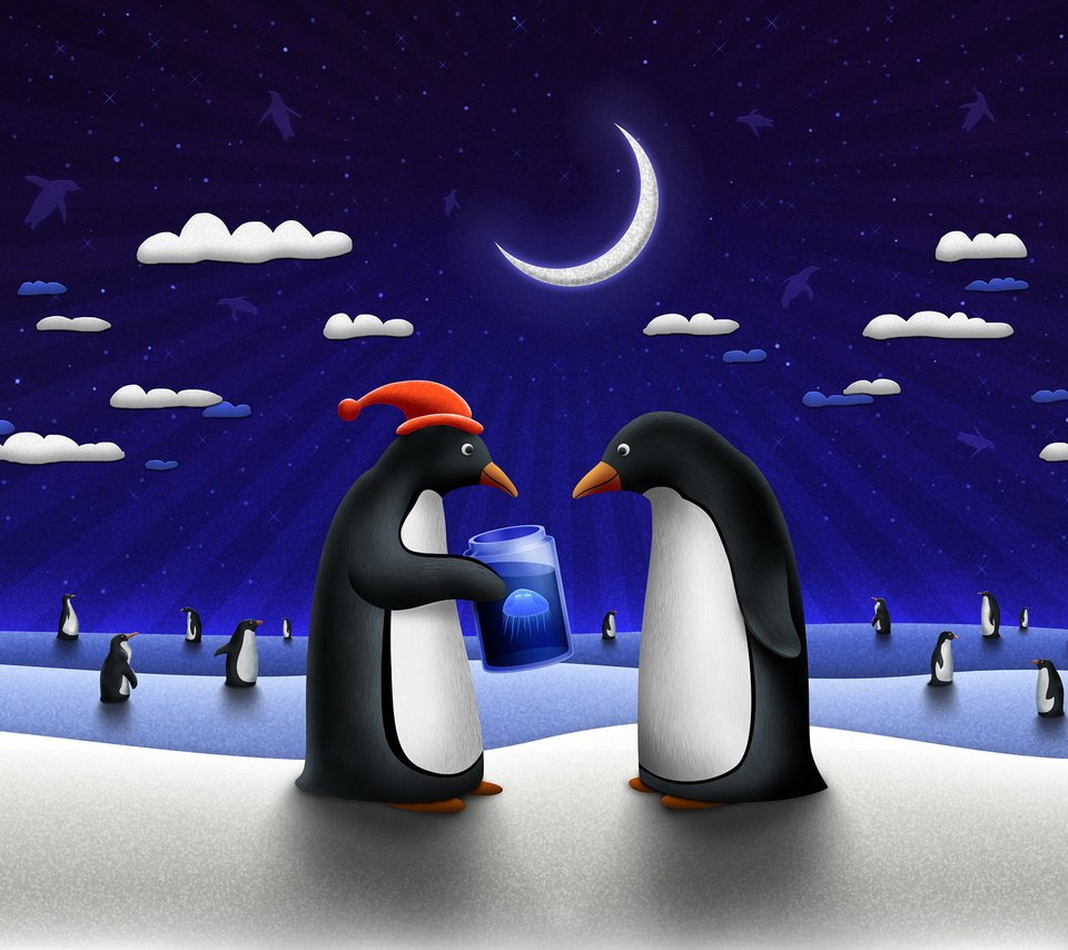 Обои луна, пара, пингвин, the moon, pair, penguin разрешение 2560x1600 Загрузить