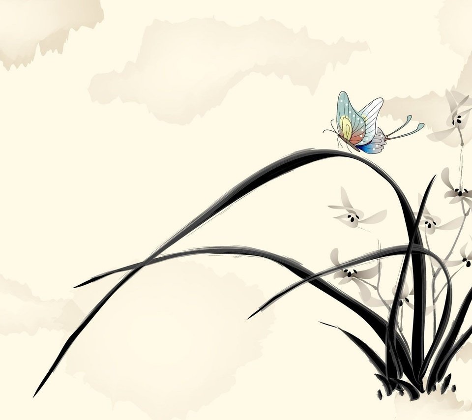 Обои цветы, рисунок, бабочка, flowers, figure, butterfly разрешение 1920x1200 Загрузить