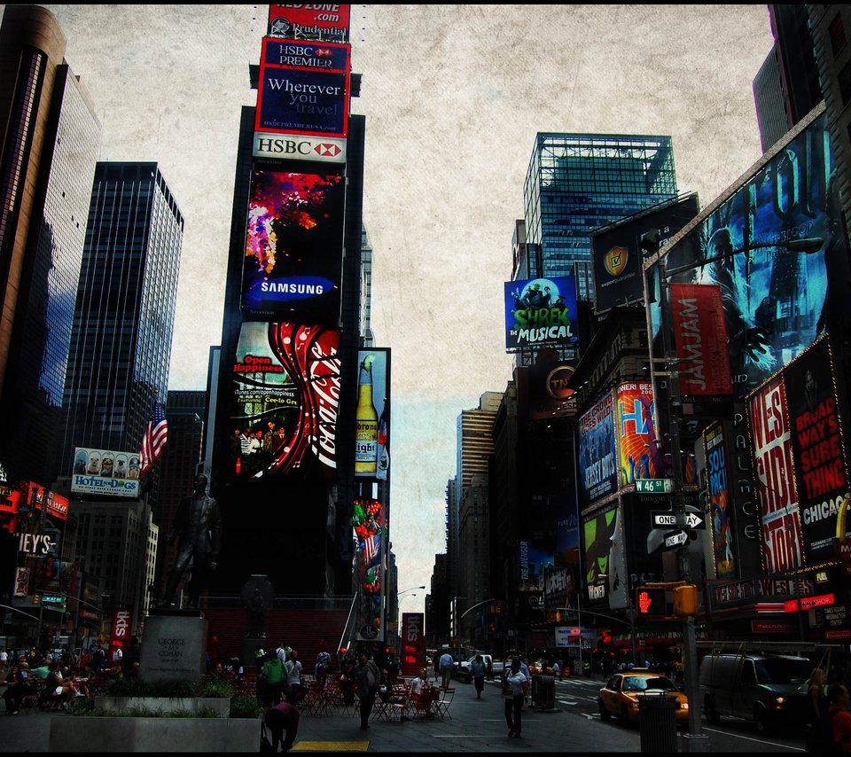 Обои город, сша, нью-йорк, таймс-сквер, the city, usa, new york, times square разрешение 3033x2025 Загрузить