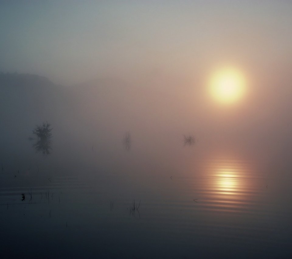 Обои озеро, солнце, туман, lake, the sun, fog разрешение 1920x1440 Загрузить