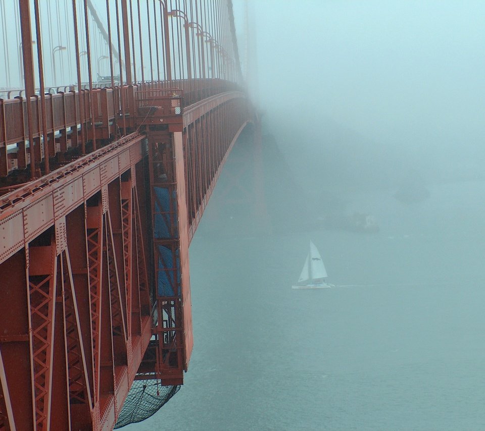 Обои туман, мост, парусник, fog, bridge, sailboat разрешение 2608x1952 Загрузить