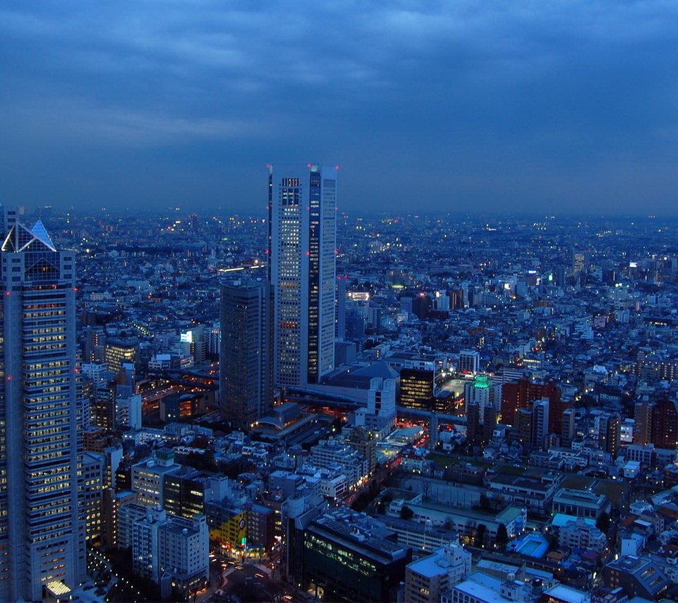 Обои ночь, япония, небоскребы, мегаполис, токио, night, japan, skyscrapers, megapolis, tokyo разрешение 1920x1080 Загрузить