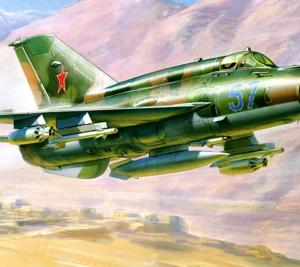 Обои рисунок, самолет, истребитель, миг-21смт?, figure, the plane, fighter, mig-21смт? разрешение 2560x1600 Загрузить