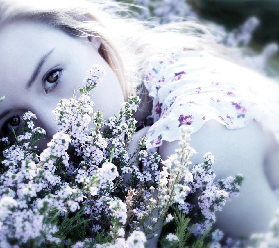 Обои цветы, девушка, блондинка, взгляд, лицо, полевые цветы, flowers, girl, blonde, look, face, wildflowers разрешение 1920x1200 Загрузить