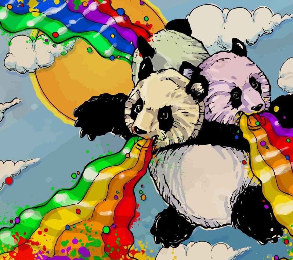 Обои рисунок, панды, лучи счастья, figure, panda, the rays of happiness разрешение 1920x1200 Загрузить