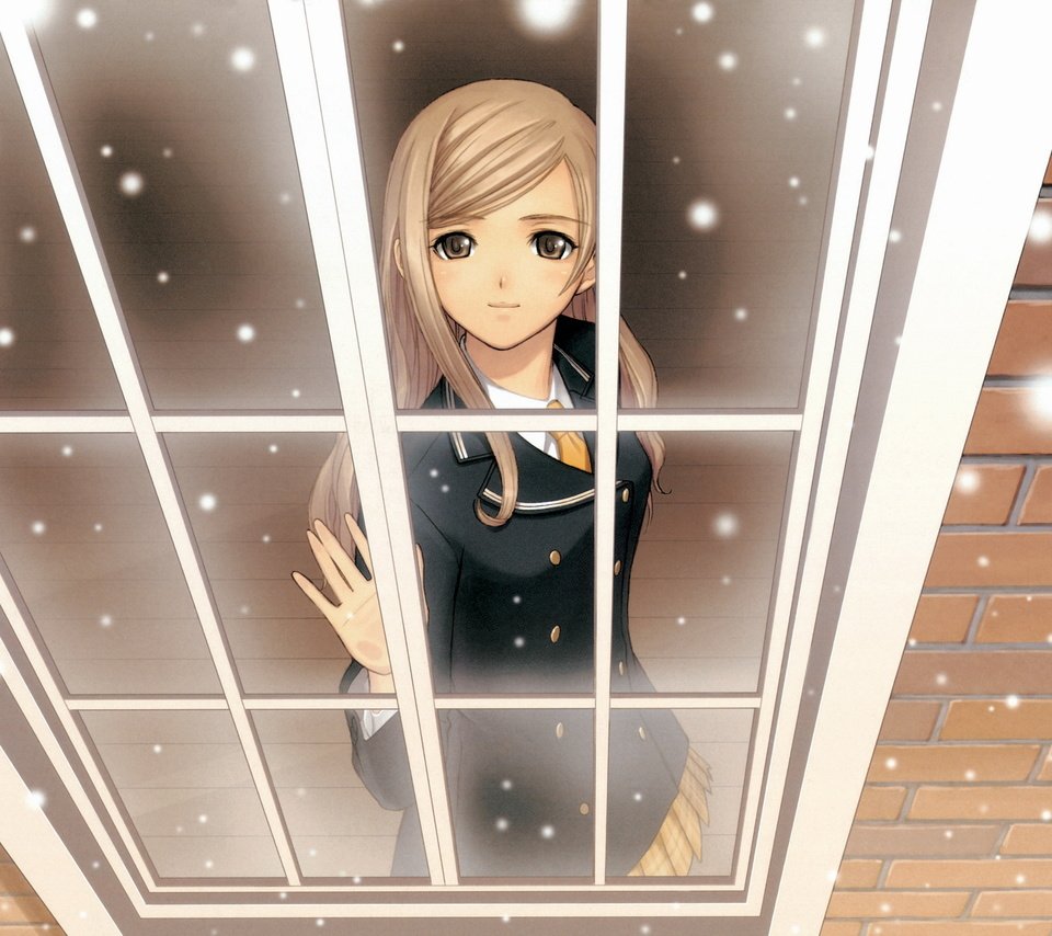 Обои девушка, аниме, sneg, zima, okna, girl, anime разрешение 2006x1491 Загрузить