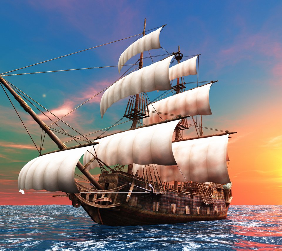 Обои корабль, парусник, океан, бриг, мачты, паруса, бушприт, ship, sailboat, the ocean, brig, mast, sails, the bowsprit разрешение 1920x1080 Загрузить