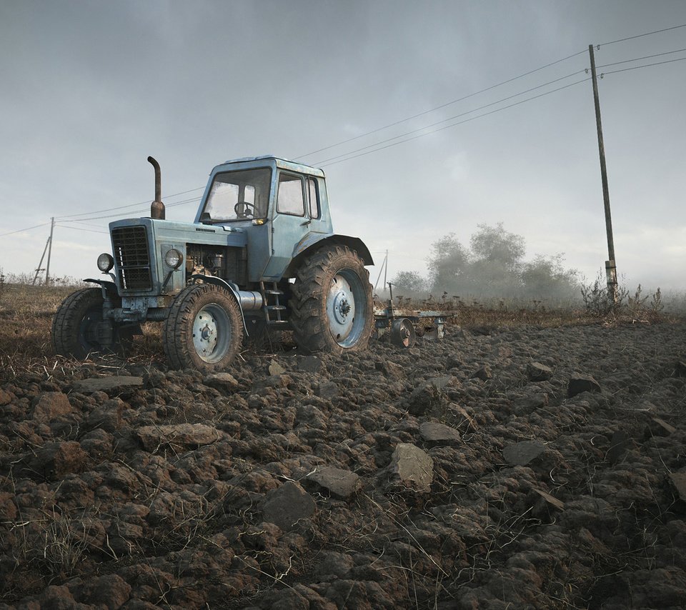 Обои небо, поле, трактор, 3д, беларус, the sky, field, tractor, 3d, belarus разрешение 1920x1200 Загрузить