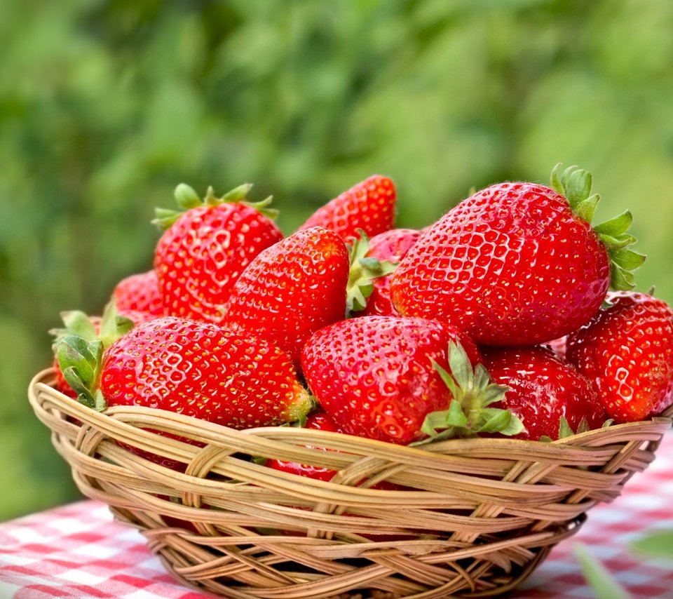 Обои клубника, красные, спелая, ягоды, лесные ягоды, корзинка, парное, strawberry, red, ripe, berries, basket, fresh разрешение 2880x1800 Загрузить