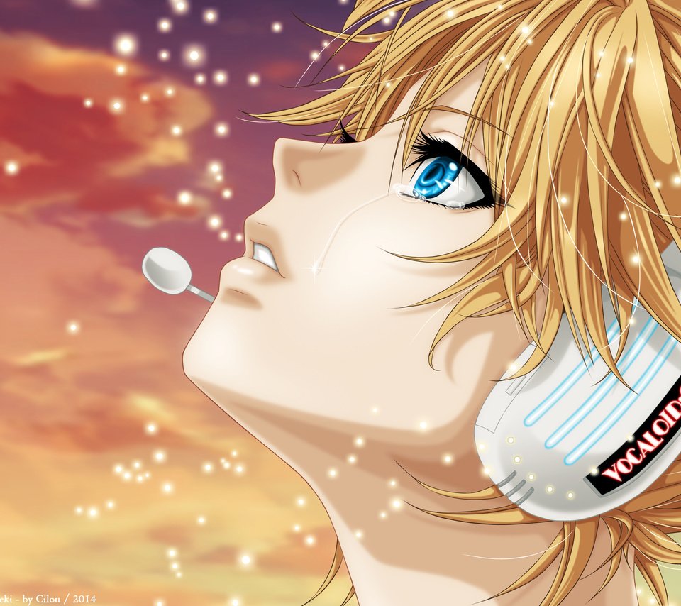 Обои арт, парень, наушники, профиль, вокалоид, слезы, kagamine len, art, guy, headphones, profile, vocaloid, tears разрешение 2560x1600 Загрузить