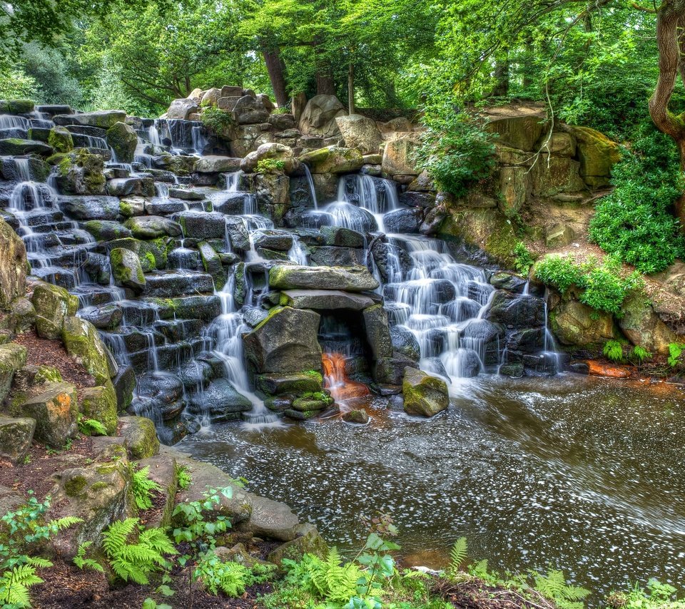 Обои деревья, скалы, пейзаж, водопад, вирджиния, trees, rocks, landscape, waterfall, va разрешение 2880x1919 Загрузить