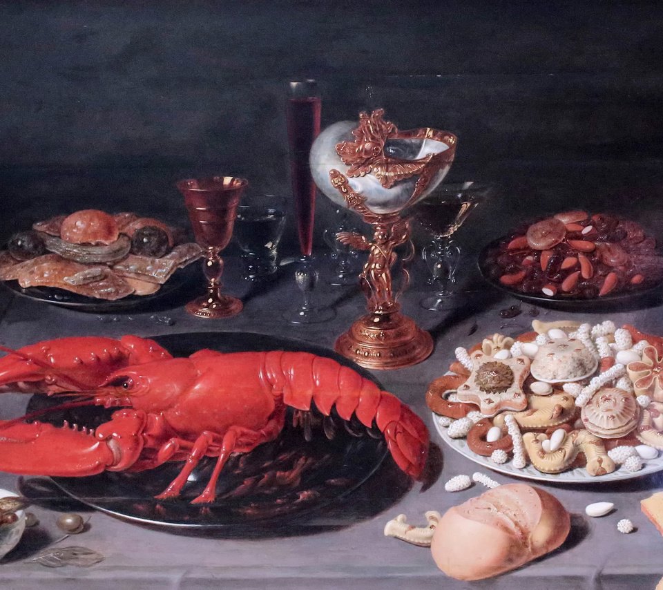 Обои картина, osias beert, натюрморт ас homard, натюрморт с омаром, 1624, брюссель, picture, still life au homard, still life with lobster, brussels разрешение 3530x2332 Загрузить