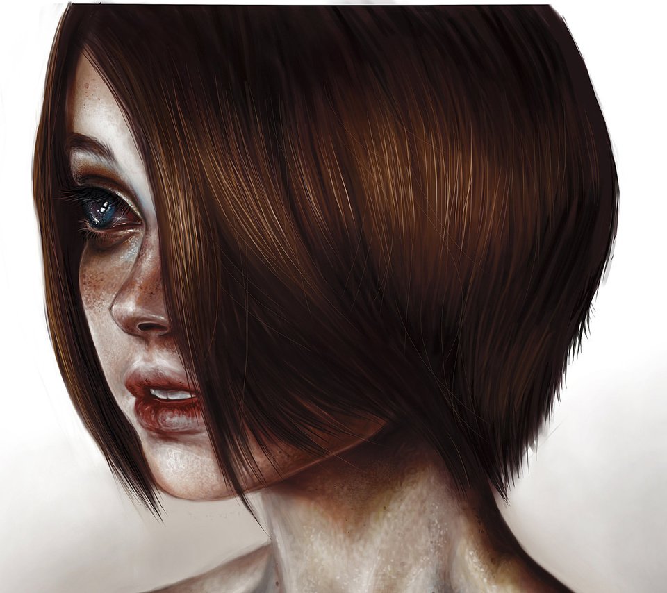 Обои глаза, арт, девушка, портрет, взгляд, стрижка, шея, elena sai, eyes, art, girl, portrait, look, haircut, neck разрешение 1920x1236 Загрузить