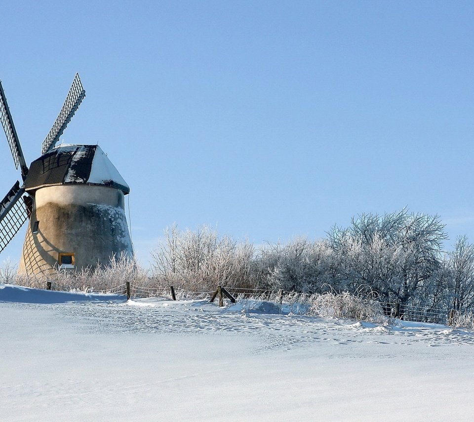 Обои зима, ветряная мельница, winter, windmill разрешение 1920x1080 Загрузить