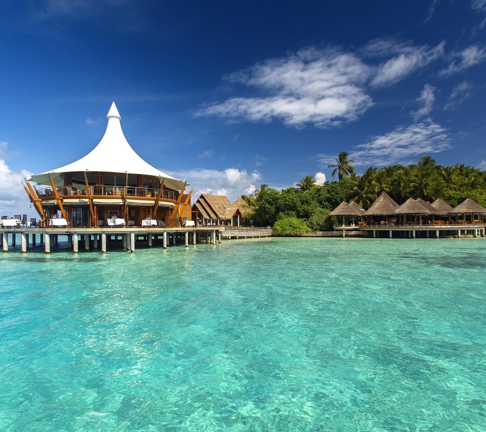 Обои пальмы, океан, экзотика, отель, мальдивы, fantastic maldives, palm trees, the ocean, exotic, the hotel, the maldives, magnificent maldives разрешение 2617x1960 Загрузить