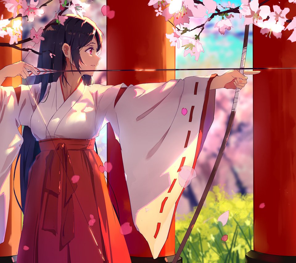 Обои тории, miko, аниме девочка, лучник, sakura blossom, shrine, torii, anime girl, archer разрешение 1920x1200 Загрузить