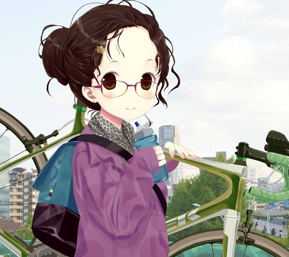 Обои девушка, очки, аниме, волосы, велосипед, girl, glasses, anime, hair, bike разрешение 2936x2432 Загрузить