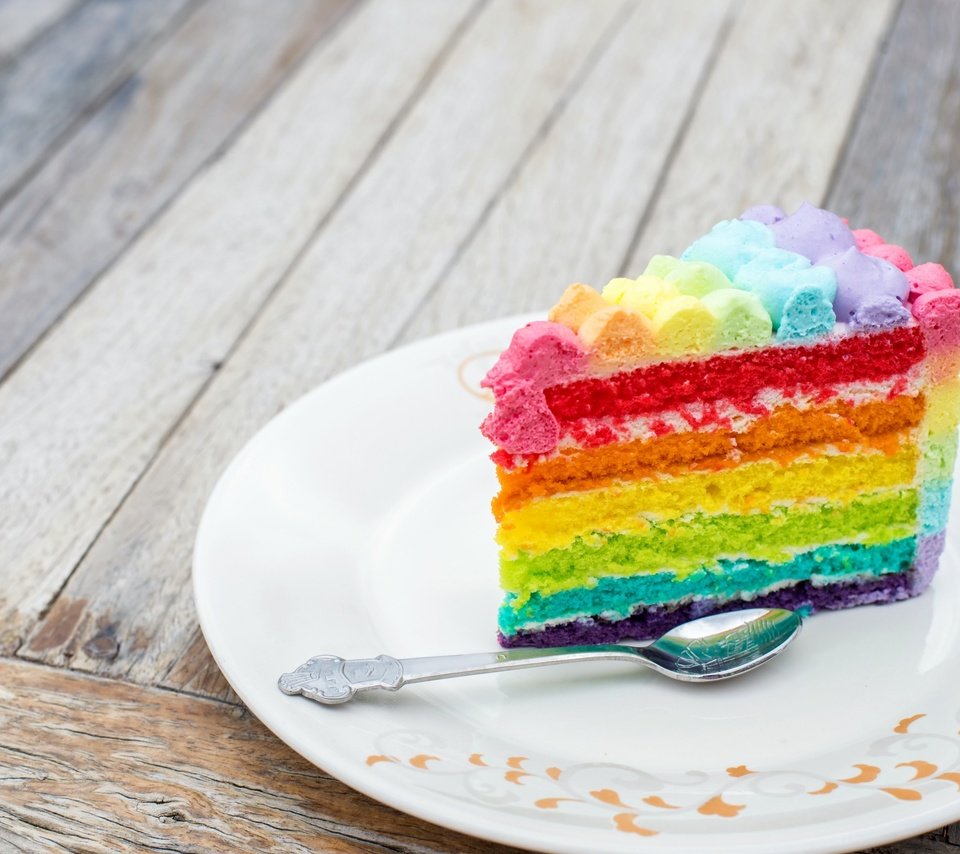 Обои радуга, разноцветный, тарелка, торт, ложка, кусок, слои, rainbow, colorful, plate, cake, spoon, piece, layers разрешение 2880x1800 Загрузить