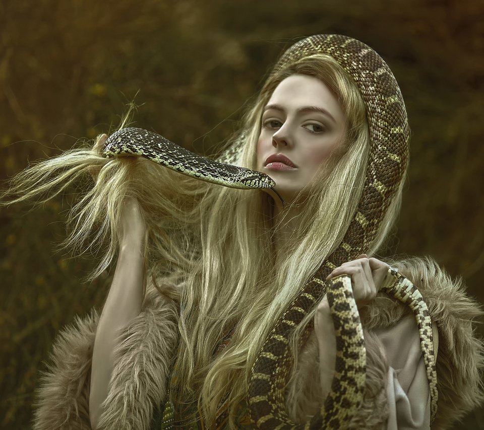 Обои девушка, фэнтези, змея, волосы, персонаж, фотосессия, agnieszka lorek, girl, fantasy, snake, hair, character, photoshoot разрешение 2048x1618 Загрузить