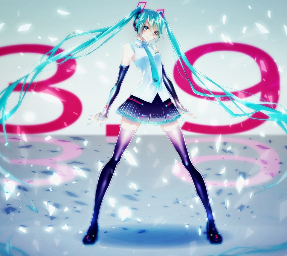 Обои девушка, аниме, вокалоид, twintails, со стоящим, мику хацунэ, aqua hair, girl, anime, vocaloid, standing, hatsune miku разрешение 4500x3000 Загрузить