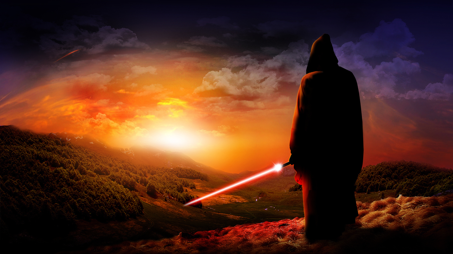 Обои закат, меч, джедай, sunset, sword, jedi разрешение 1920x1080 Загрузить