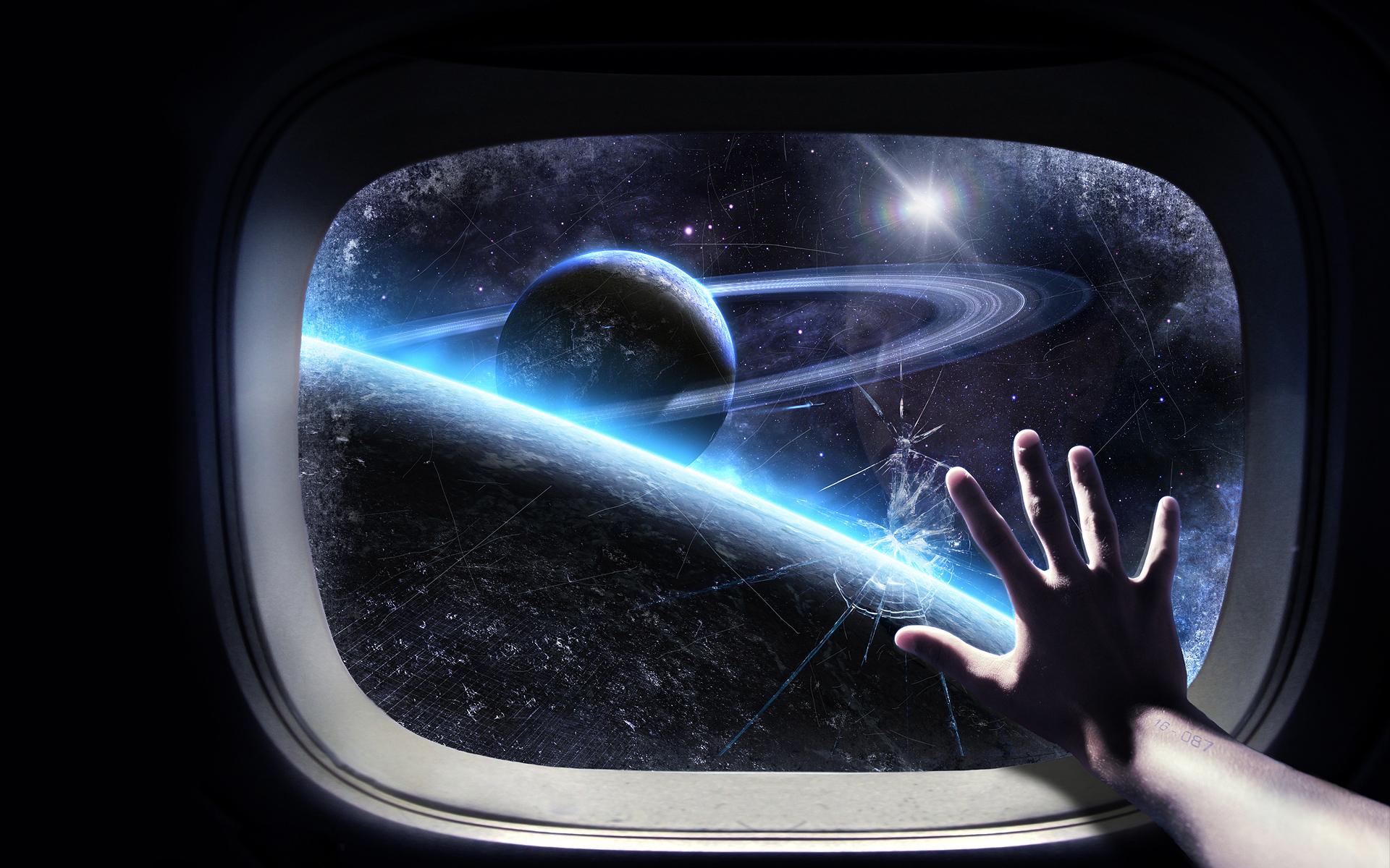 Обои космос, рука, иллюминатор, space, hand, the window разрешение 1920x1200 Загрузить