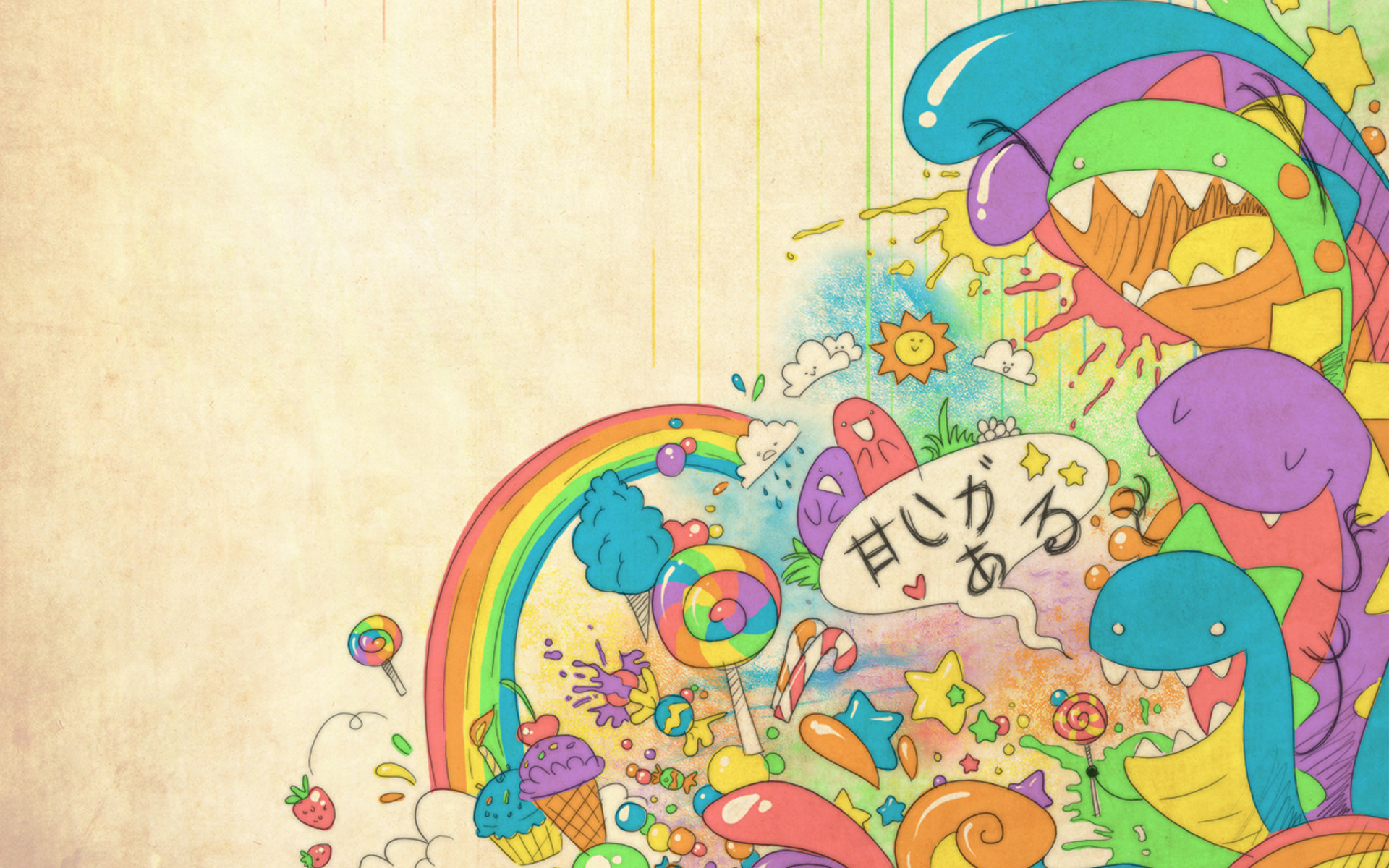 Обои абстракция, мороженое, конфеты, радуга, радость, монстрики, abstraction, ice cream, candy, rainbow, joy, monsters разрешение 1920x1200 Загрузить
