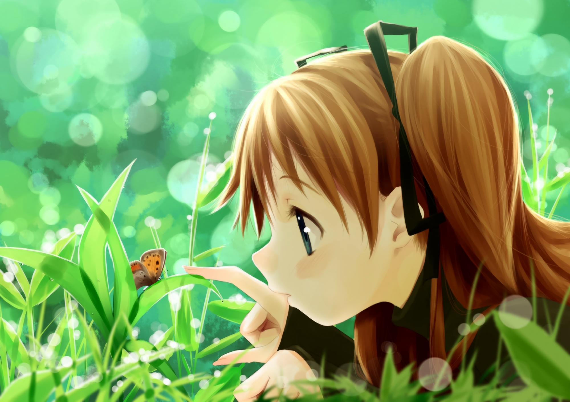 Обои трава, лето, бабочка, аниме, девочка, grass, summer, butterfly, anime, girl разрешение 2000x1412 Загрузить