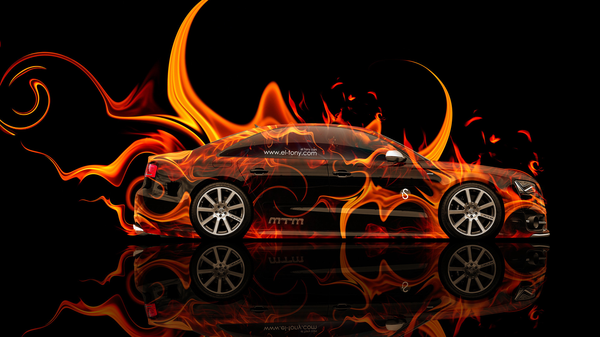 Машина в  огненных цветах