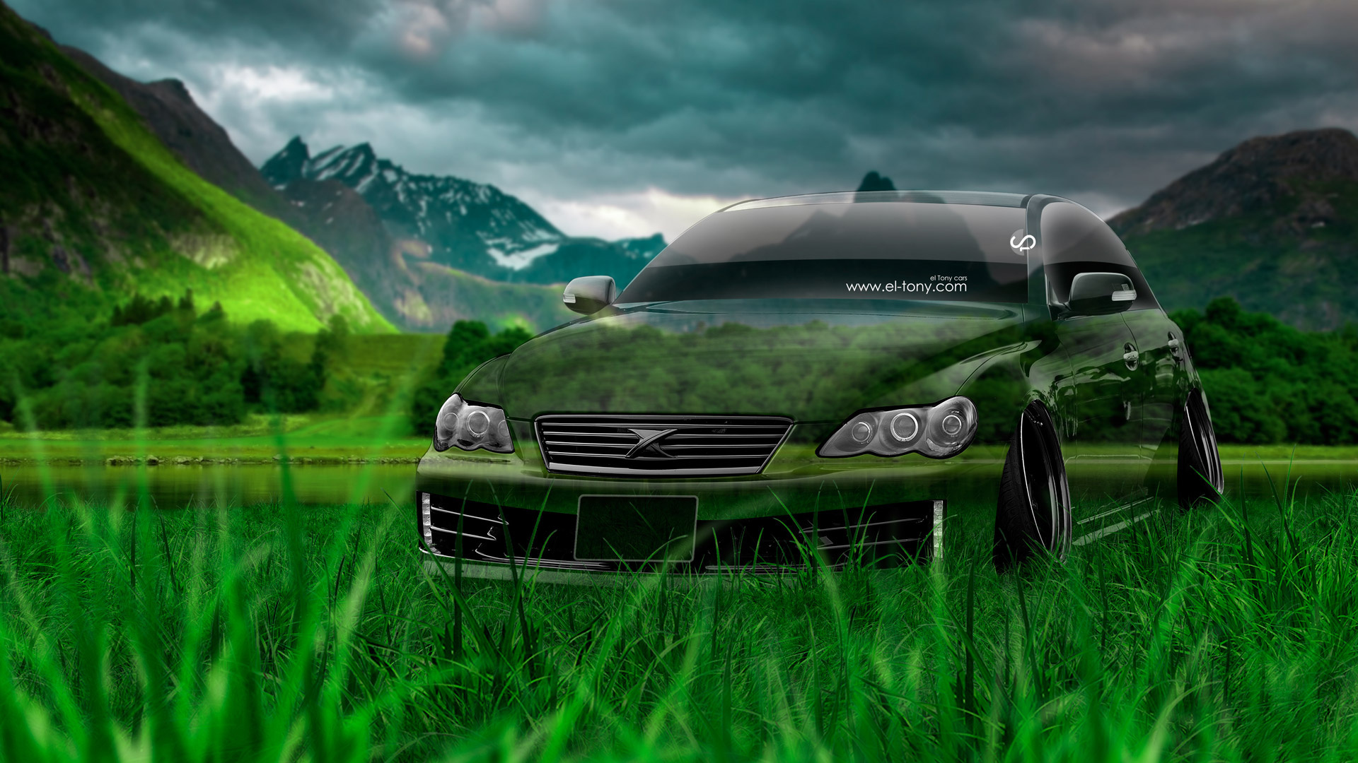 Обои трава, фотошоп, кристал, тюнинг, на природе, тойота, el tony cars, jdm, mark x, грин, green, grass, photoshop, crystal, tuning, nature, toyota разрешение 1920x1080 Загрузить