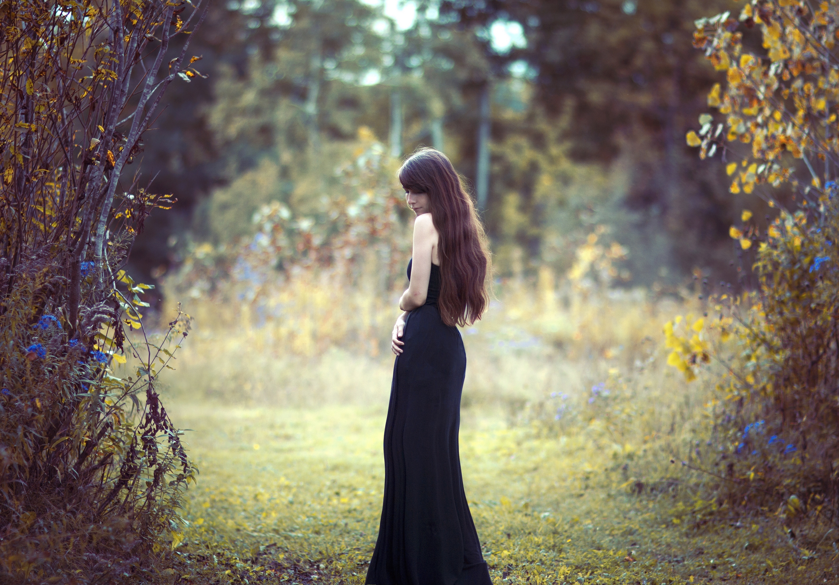 фото девушки в длинном платье со спины