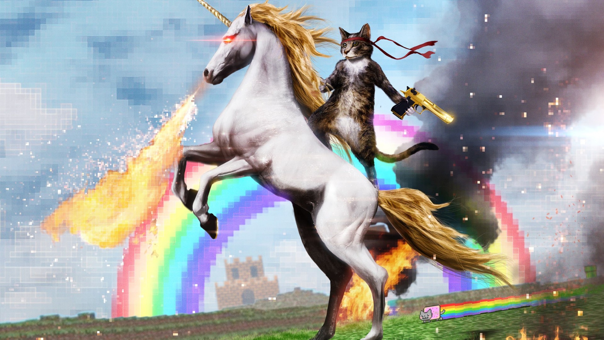 Обои единорог, кот в сапогах, unicorn, puss in boots разрешение 2560x1440 Загрузить