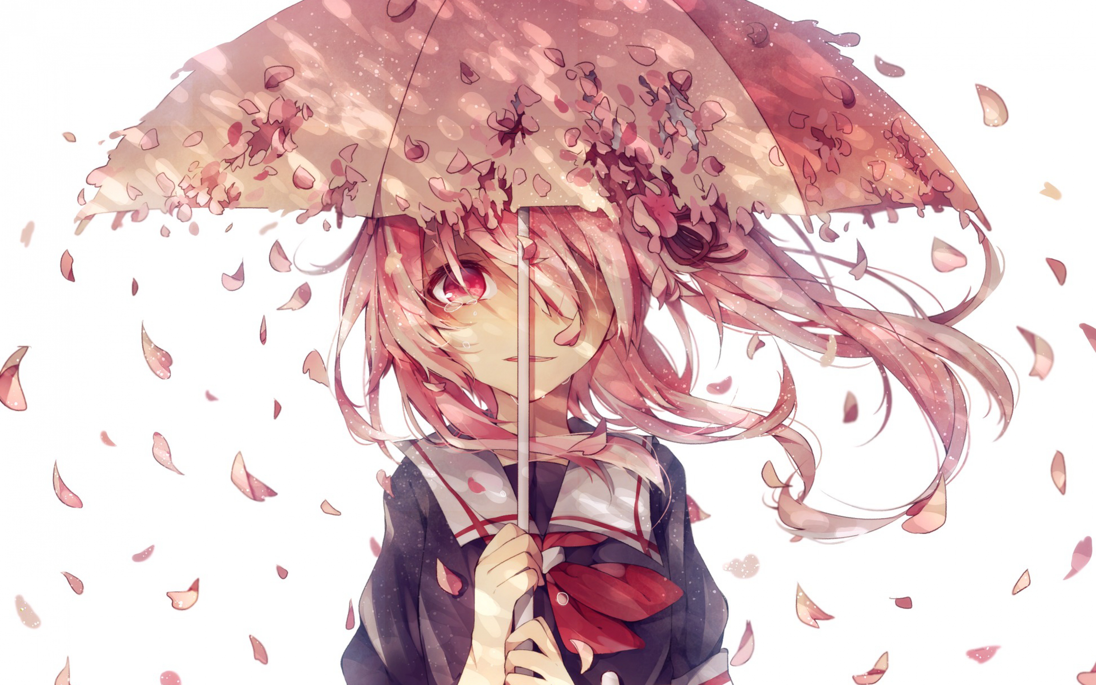 Обои арт, девушка, лепестки, зонт, слезы, kantai collection, art, girl, petals, umbrella, tears разрешение 3840x2400 Загрузить