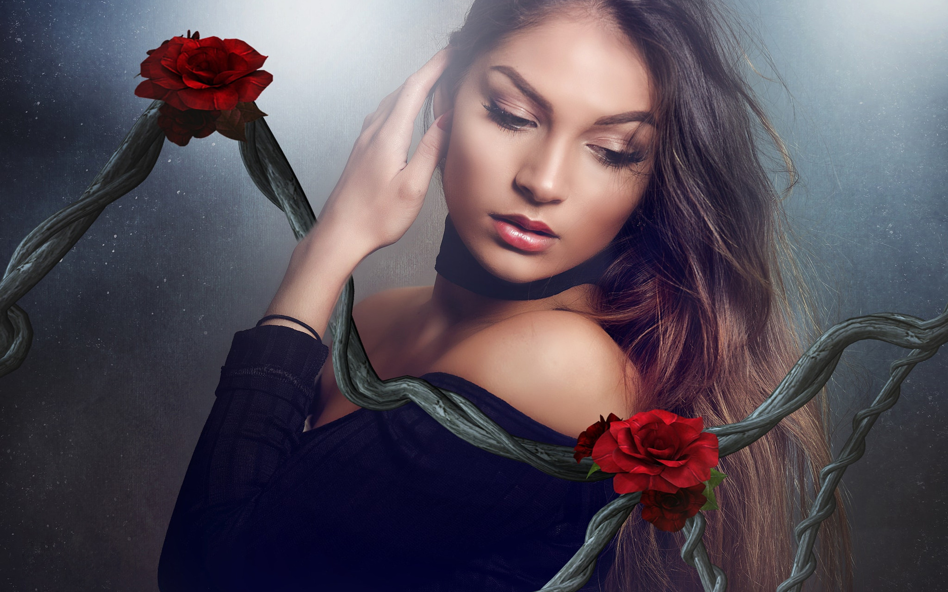 Девушка и красивые розы