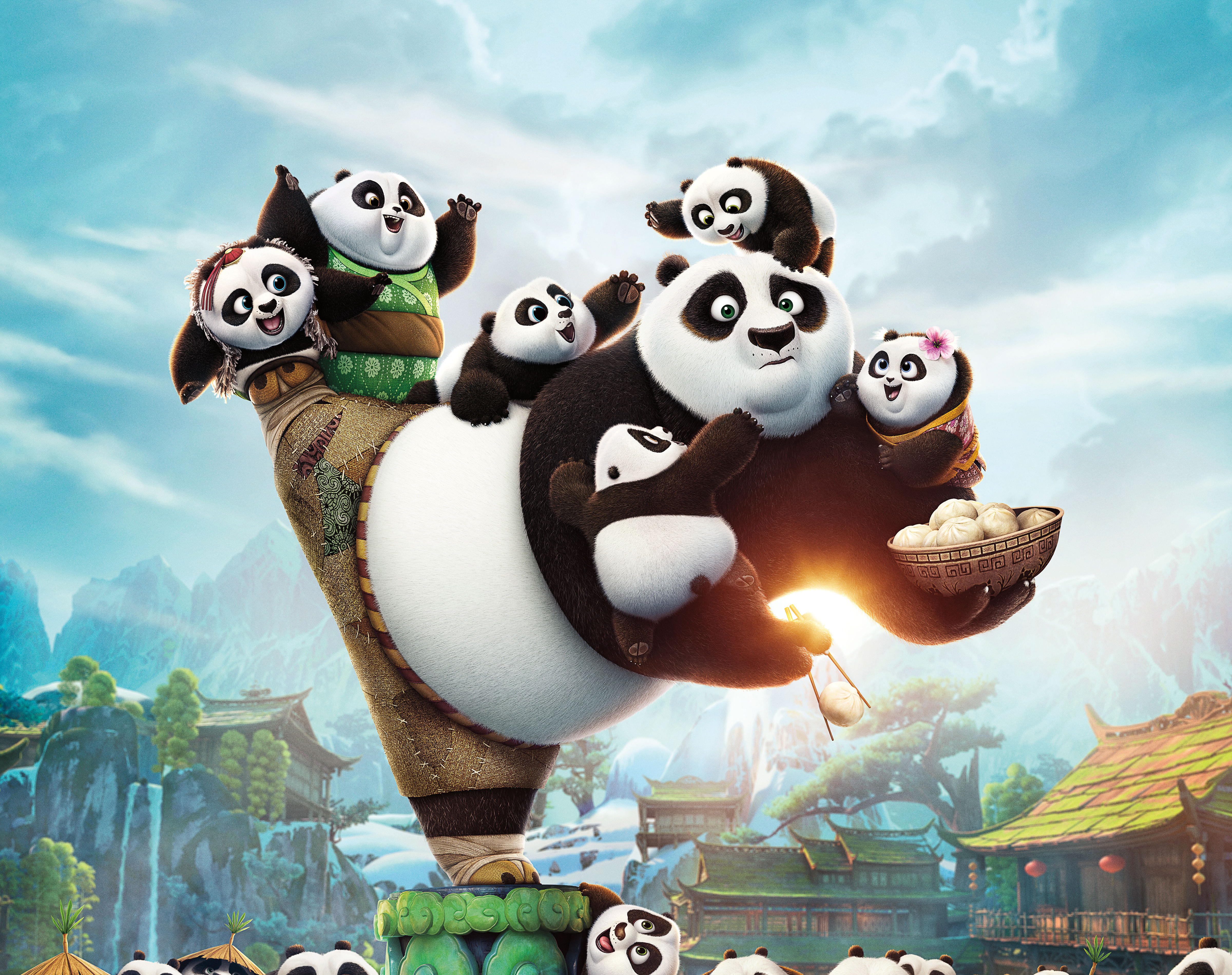 Обои малыши, панды, kung fu panda 3, кунг-фу панда 3, kids, panda разрешение 4800x3800 Загрузить