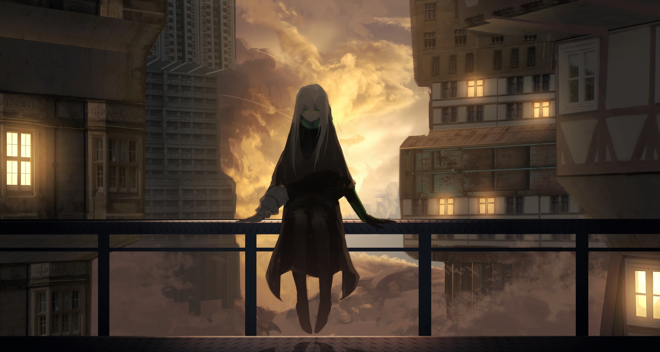 Обои облака, здания, velvet assassin, аниме девочка, clouds, building, anime girl разрешение 2100x1120 Загрузить