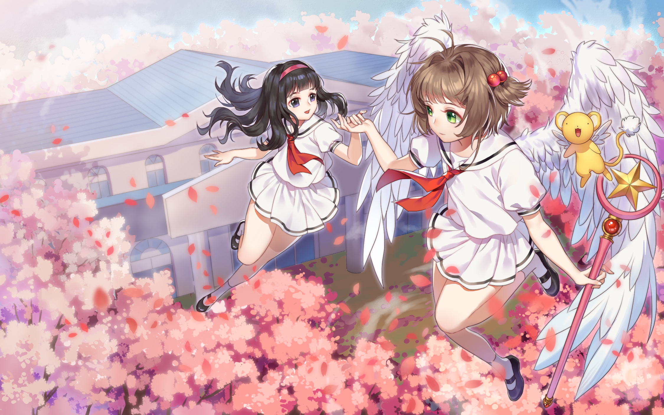 Обои летающие, cherry blossom, летны, крылышки, kinomoto sakura, blossom, anime girls, cardcaptor sakura, daidouji tomoyo, flying, flight, wings разрешение 2250x1405 Загрузить