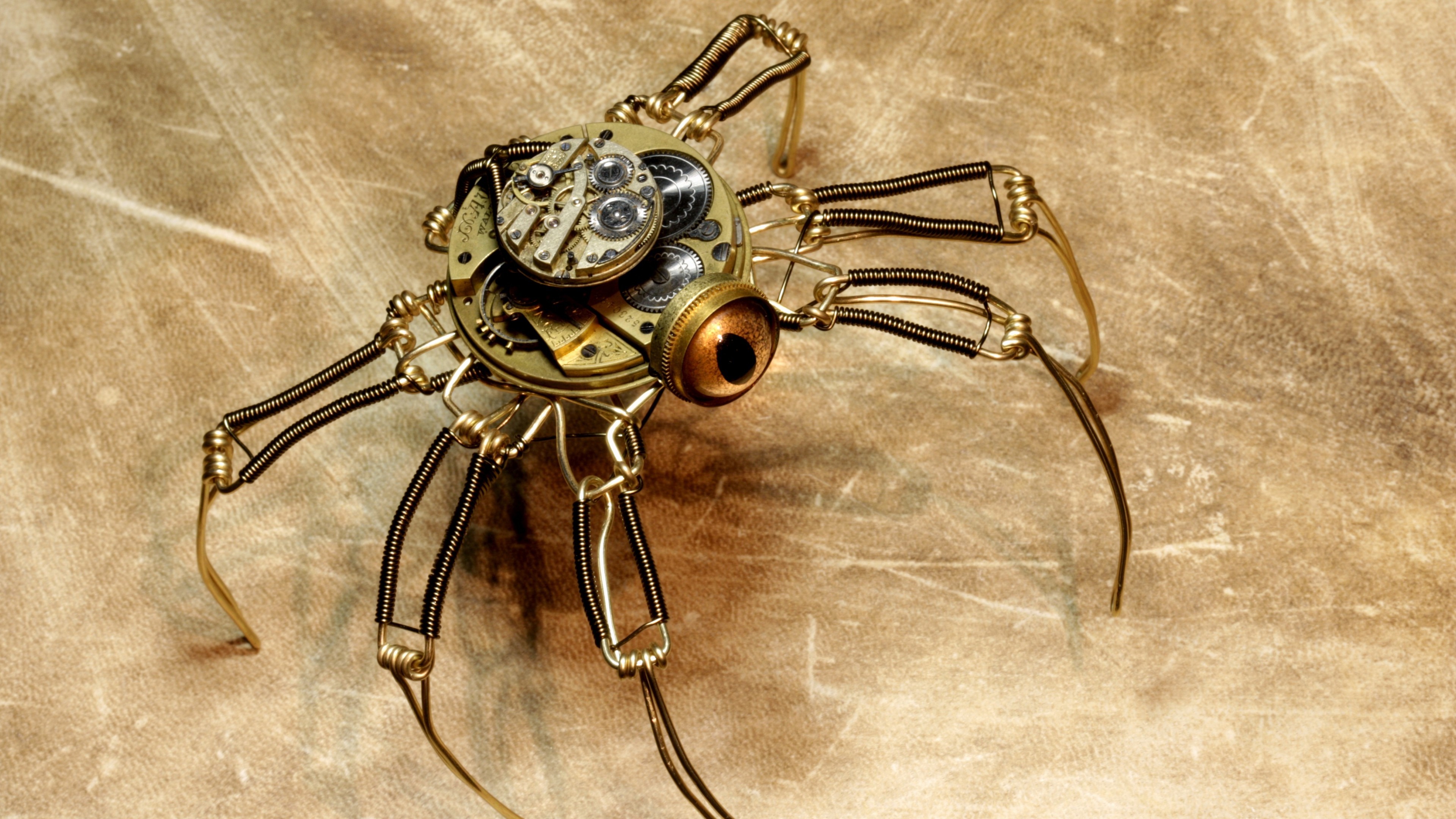 Обои фон, робот, паук, стимпанк, background, robot, spider, steampunk разрешение 3840x2160 Загрузить