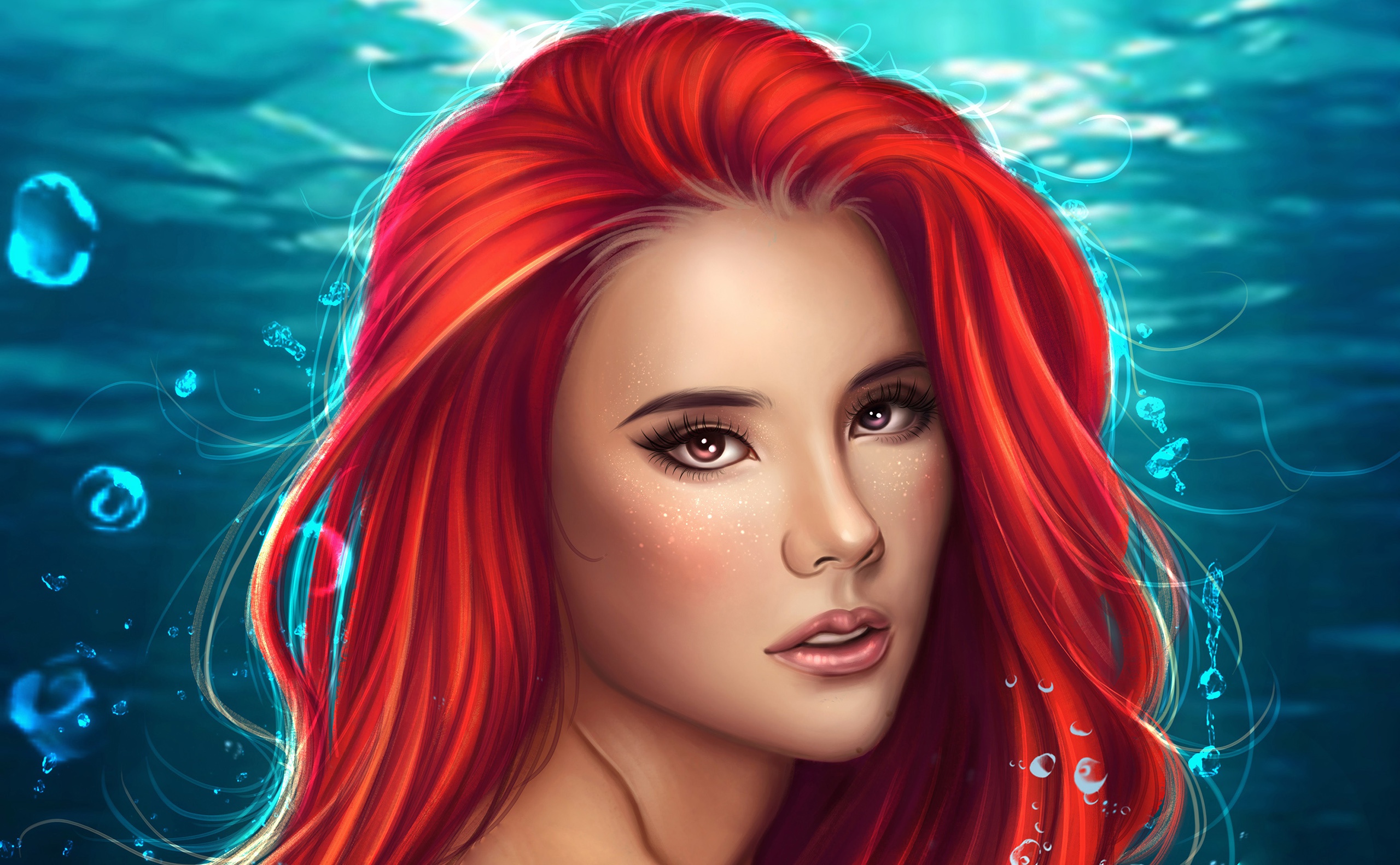 Обои вода, девушка, взгляд, русалка, ариель, water, girl, look, mermaid, ariel разрешение 2560x1581 Загрузить