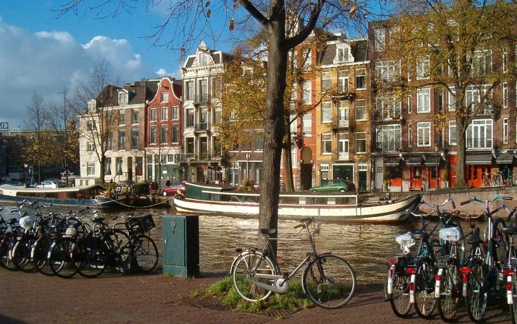 Скачать обои Амстердам, набережная, велосипеды - Обои раздела Города и Страны