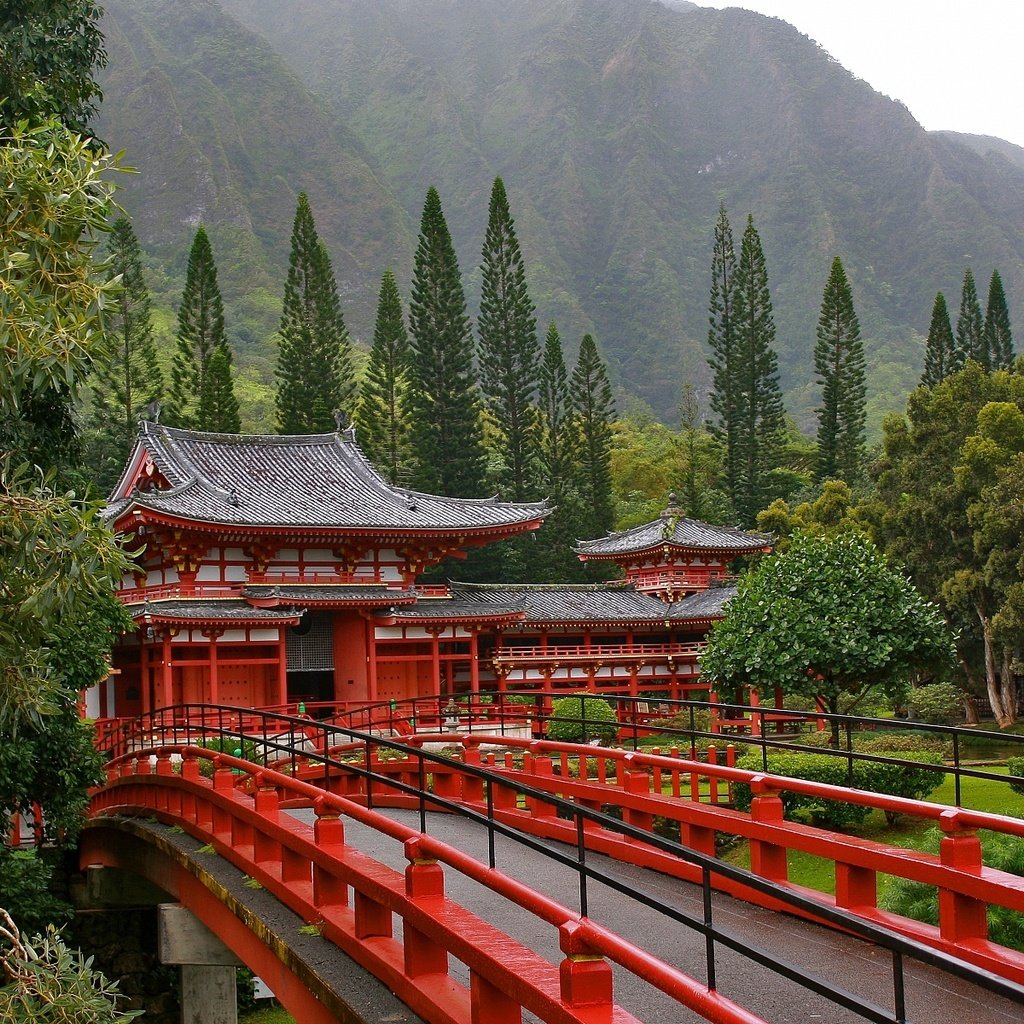 Обои деревья, мост, пагода, япония, trees, bridge, pagoda, japan разрешение 1920x1200 Загрузить