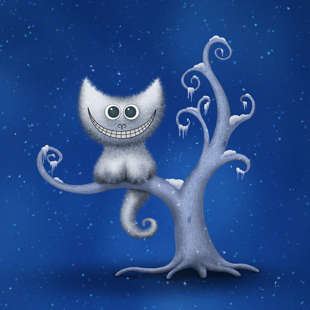 Обои дерево, зима, снежинки, улыбка, чеширский кот, tree, winter, snowflakes, smile, cheshire cat разрешение 1920x1200 Загрузить