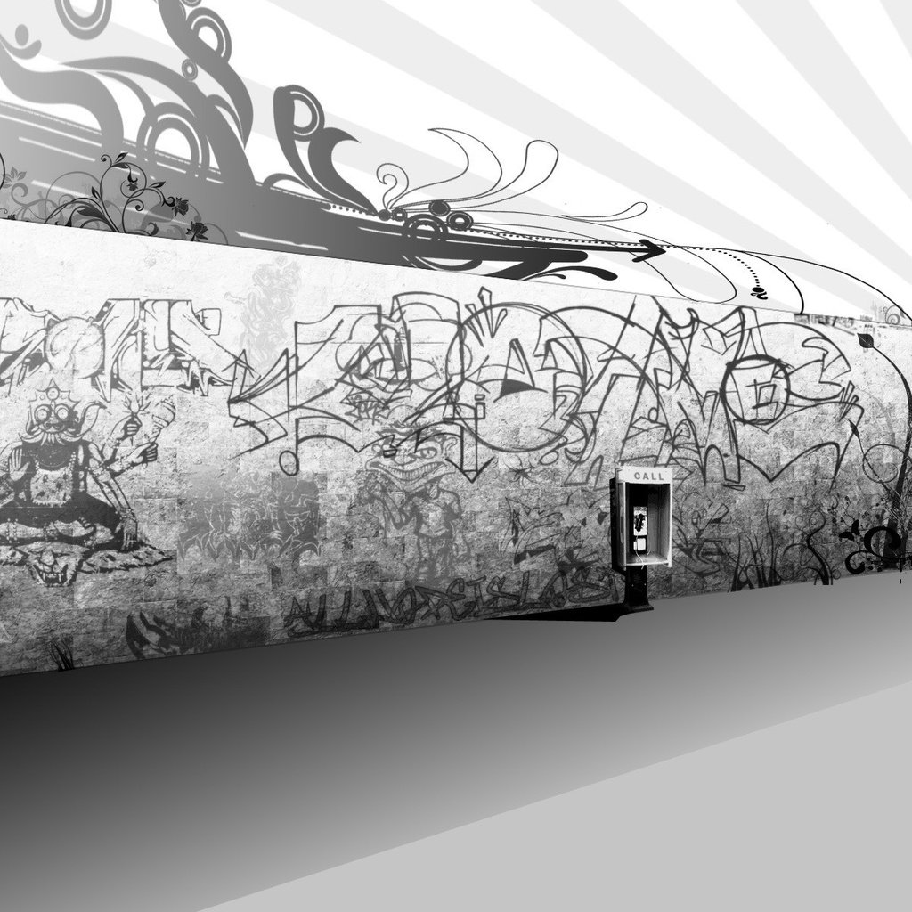 Обои стена, черно-белая, телефон, граффити, wall, black and white, phone, graffiti разрешение 1920x1200 Загрузить