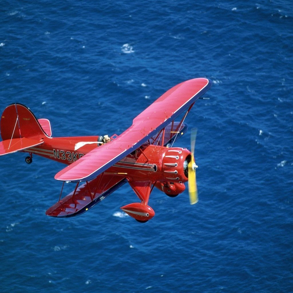 Обои море, красный, биплан, sea, red, biplane разрешение 1999x1333 Загрузить