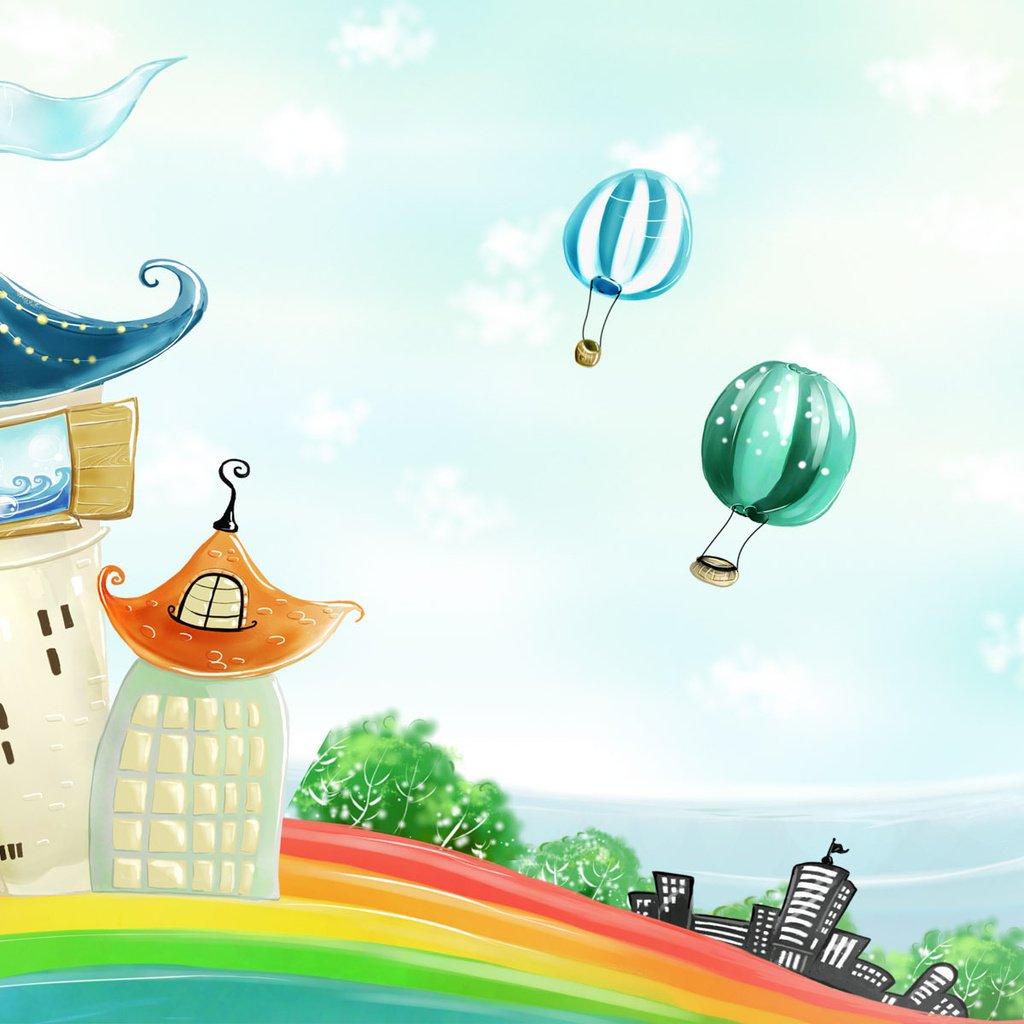 Обои домики, радуга, воздушные шары, houses, rainbow, balloons разрешение 1920x1200 Загрузить