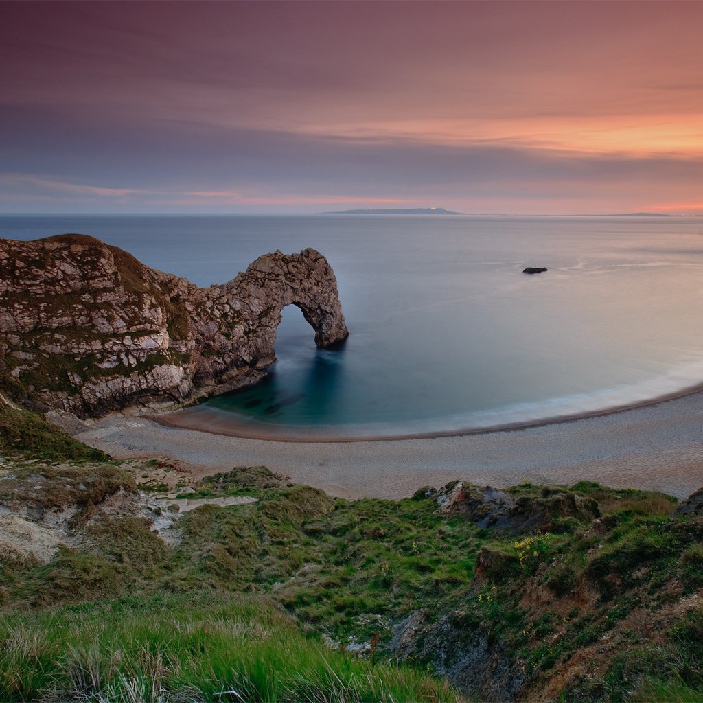 Обои небо, вода, скалы, закат, море, пляж, англия, the sky, water, rocks, sunset, sea, beach, england разрешение 1920x1200 Загрузить